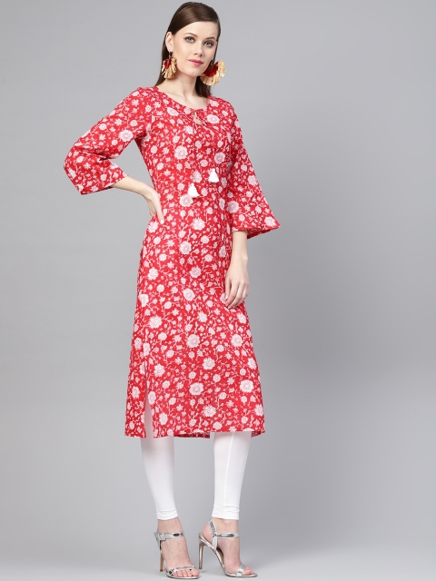 

Varanga Women Red Printed Straight Kurta