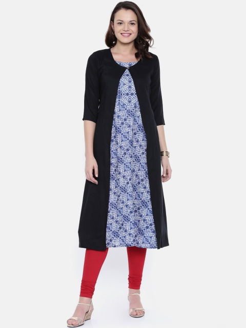 

Rasada Women Black & Blue Printed A-Line Kurta