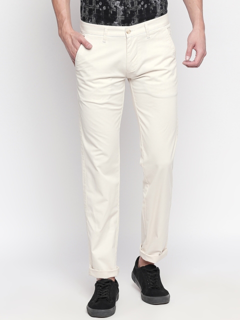 

Easies Men Off-White Slim Fit Solid Regular Trousers