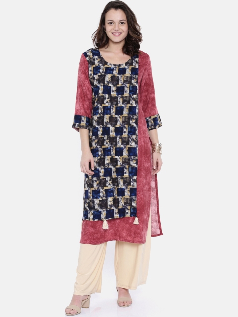 

Rasada Women Pink & Blue Printed Straight Kurta