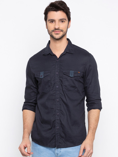 

SPYKAR Men Navy Blue Slim Fit Solid Casual Shirt
