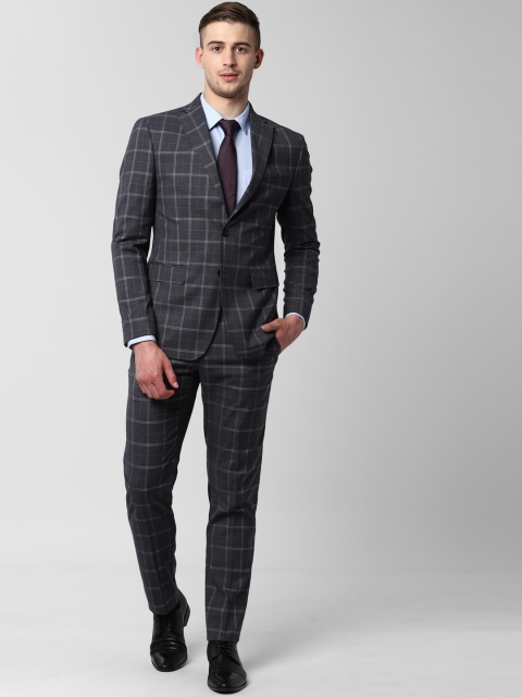 

Peter England Men Grey Checked Slim Fit Single-Breasted Formal Suit