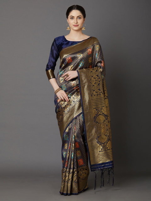 

Mitera Navy Blue & Golden Woven Design Banarasi Saree