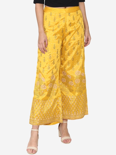 

Laabha Women Yellow & Beige Printed Flared Palazzos