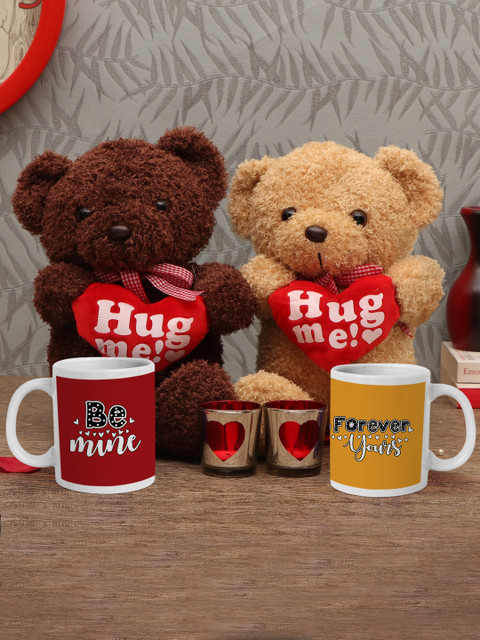 

Tied Ribbons Set of 2 Teddy ,Coffee mug and Glass Candle Holder, Brown