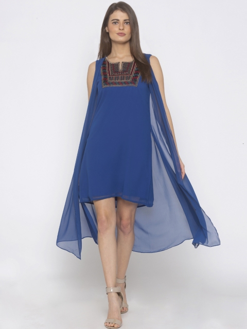 

Iti Women Blue Solid Layered A-Line Dress