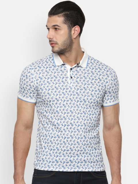 

V Dot Men Blue Printed Slim Fit Polo Collar T-shirt