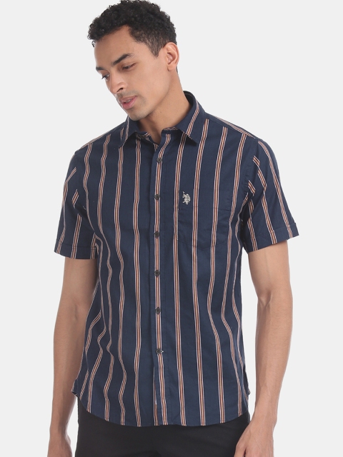 

U.S. Polo Assn. Men Blue & Brown Regular Fit Striped Casual Shirt