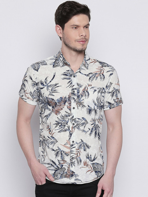 

Mufti Men White & Blue Slim Fit Printed Casual Shirt