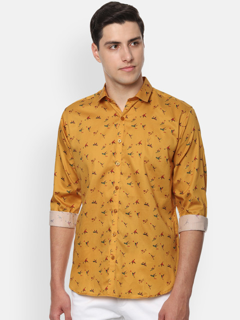 

V Dot Men Mustard Orange & Red Slim Fit Printed Casual Shirt