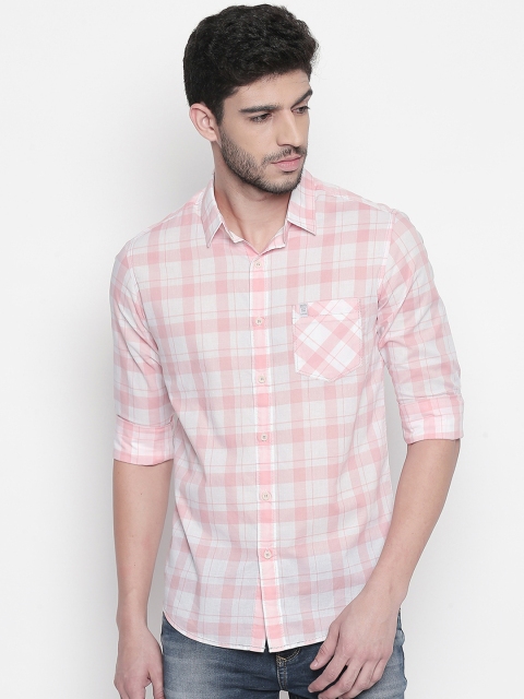 

Mufti Men White & Pink Slim Fit Checked Casual Shirt