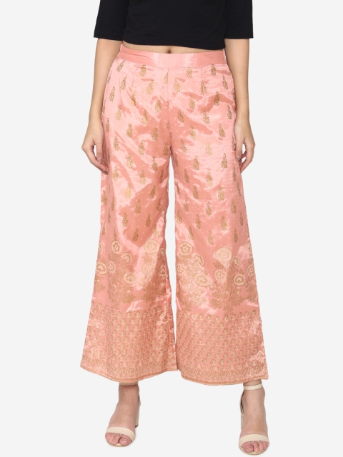 

Laabha Women Peach-Coloured & Gold-Coloured Printed Flared Palazzos