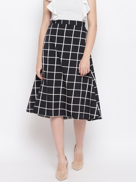 

FABNEST Women Black & White Checked A-Line Knee-Length Skirt