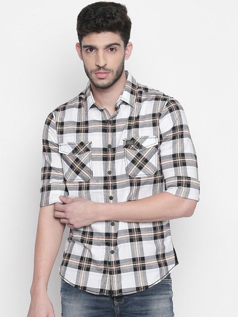 

Mufti Men White & Black Slim Fit Checked Casual Shirt