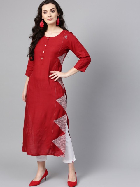 

Varanga Women Maroon & White Striped Straight Kurta