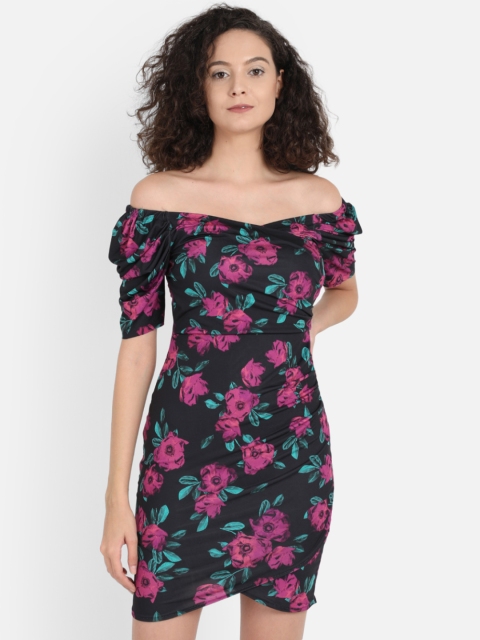

COVER STORY Women Black & Purple Printed Sheath Dress