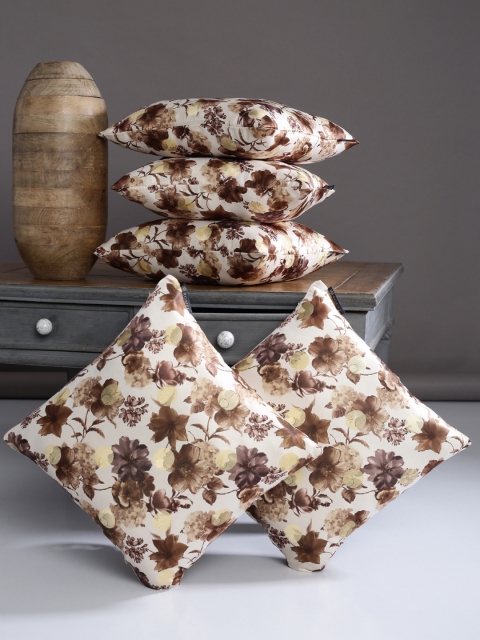 

ROMEE Cream-Coloured Set of 5 Floral Square Cushion Covers