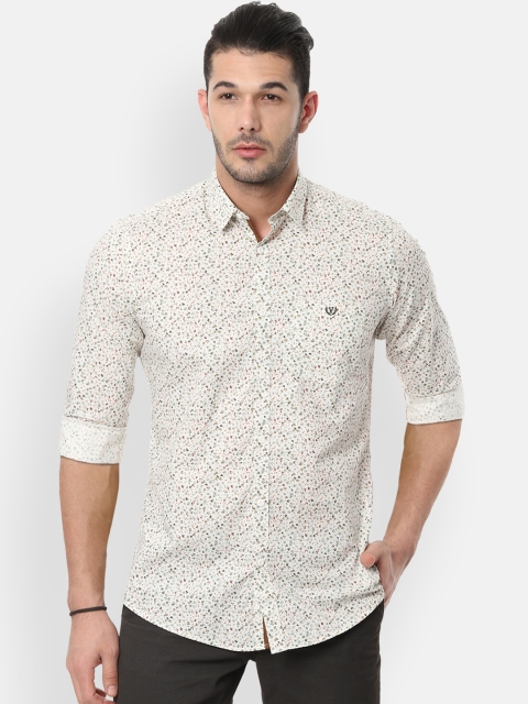 

Van Heusen Sport Men Cream-Coloured & Sea Green Slim Fit Printed Casual Shirt