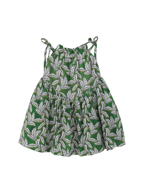 Hugsntugs Girls Green Printed Fit and Flare Dress