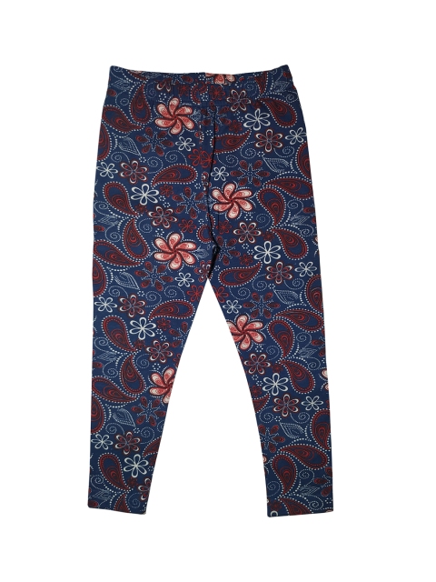 

KiddoPanti Girls Blue & Maroon Printed Ankle-Length Leggings