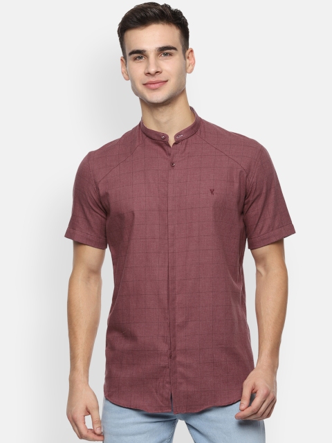 

V Dot Men Pink Slim Fit Checked Casual Shirt