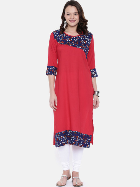 

Rasada Women Red & Blue Yoke Design Straight Kurta