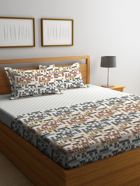 

STELLAR HOME Grey & Brown Printed 104 TC Cotton King Bedsheet with 2 Pillow Covers