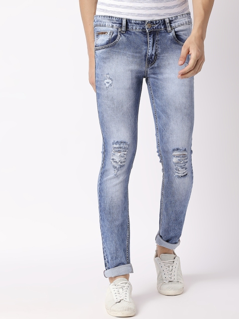 

BOLTS and BARRELS Men Blue Slim Fit Mid-Rise Low Distress Stretchable Jeans