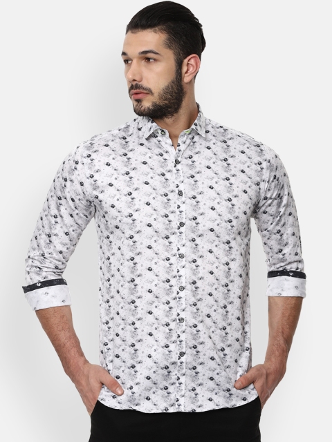 

V Dot Men White Slim Fit Printed Casual Shirt