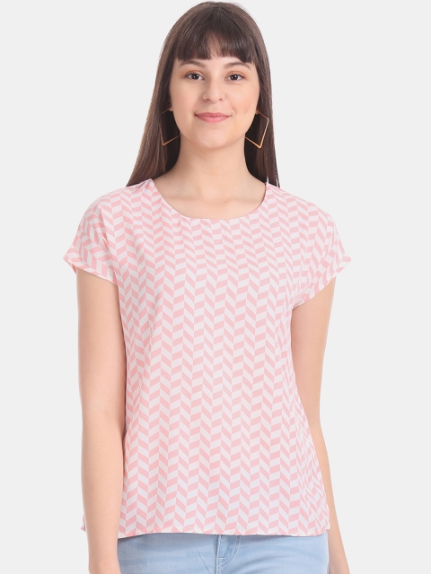 

ELLE Women Pink & White Printed A-Line Top