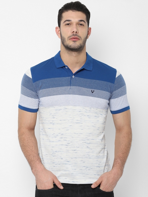 

Allen Solly Men White & Blue Striped Polo Collar T-shirt