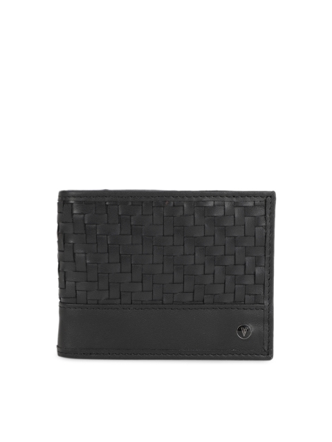 

Van Heusen Men Black Self Design Leather Two Fold Wallet