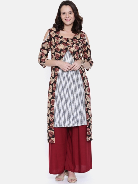 

Rasada Women Beige & White Printed Straight Kurta