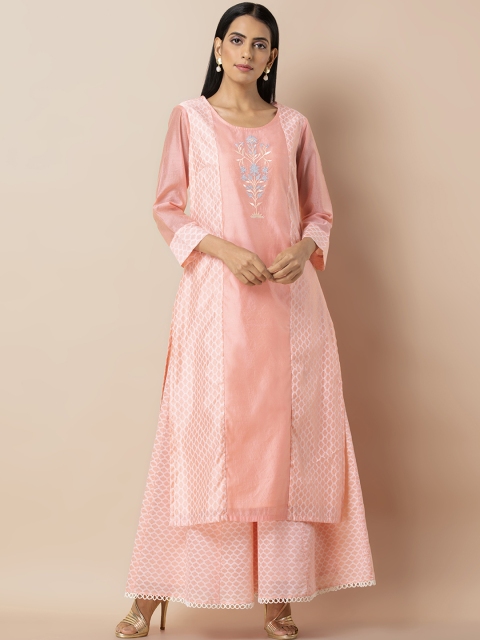 

INDYA Women Orange & Off-White Printed Straight Kurta