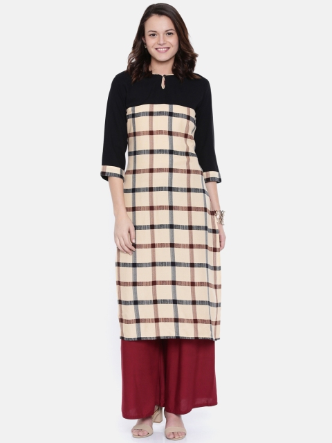 

Rasada Women Black & Beige Checked Straight Kurta
