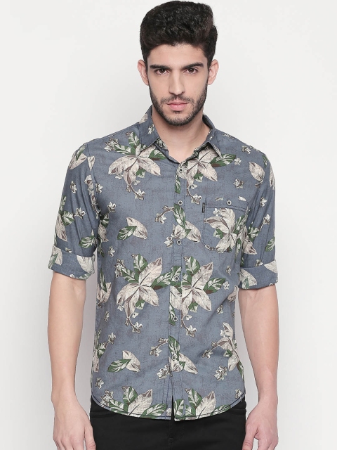 

Mufti Men Grey & Yellow Slim Fit Printed Casual Shirt