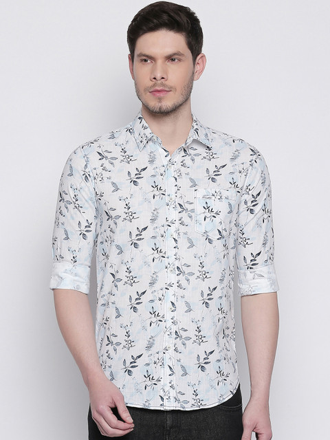 

Mufti Men White & Turquoise Blue Slim Fit Printed Casual Shirt