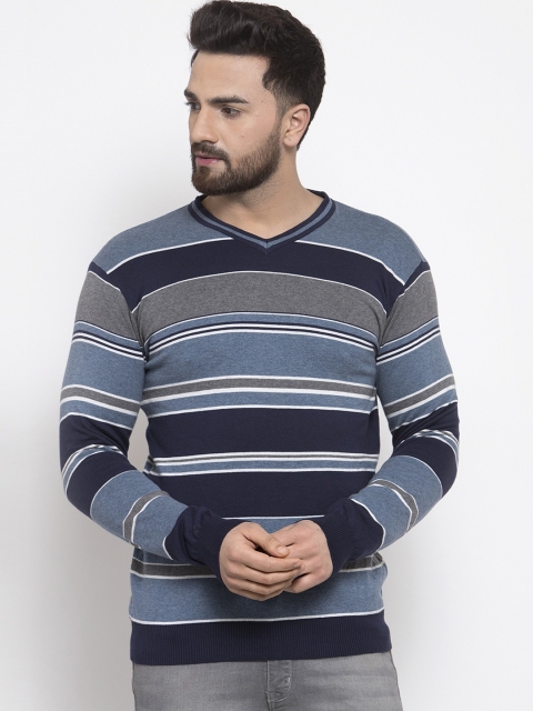 

Kalt Men Blue And Grey Striped Pullover
