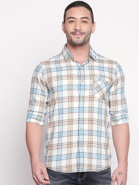 

Mufti Men Off-White & Blue Slim Fit Checked Casual Shirt