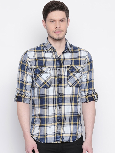

Mufti Men White & Blue Slim Fit Checked Casual Shirt