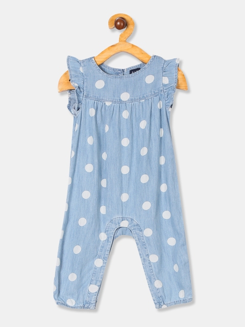 

GAP Girls Blue & White Polka Dot Print Woven Bodysuit