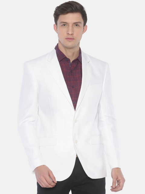 

Linen Club Men White Solid Single-Breasted Casual Blazer