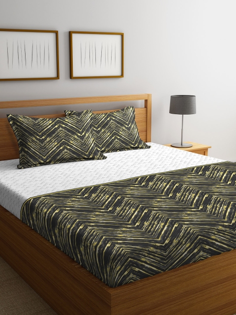 

STELLAR HOME Charcoal Grey Printed 104 TC Cotton King Bedsheet with 2 Pillow Covers