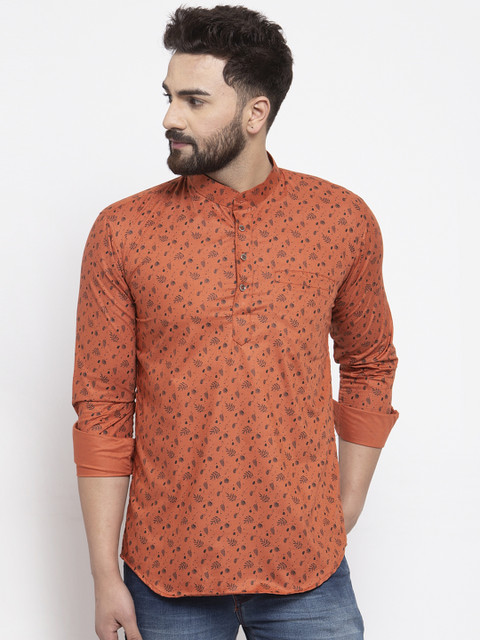 

KLOTTHE Men Orange & Black Printed Straight Kurta