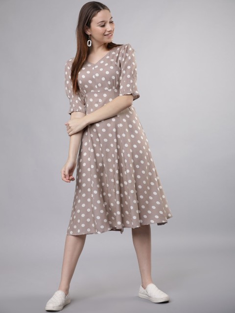 

Tokyo Talkies Women Beige Printed Empire Dress