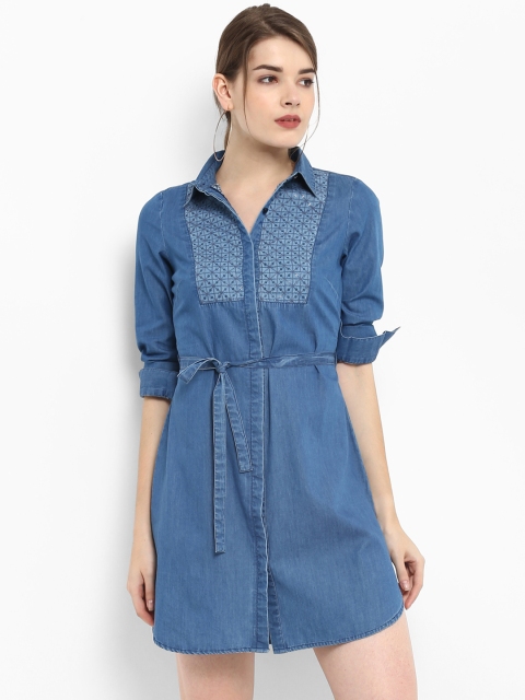 

FOSH Women Blue Solid Shirt Dress