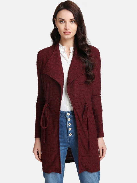 

Kazo Women Maroon Self Design Open Front Shrug
