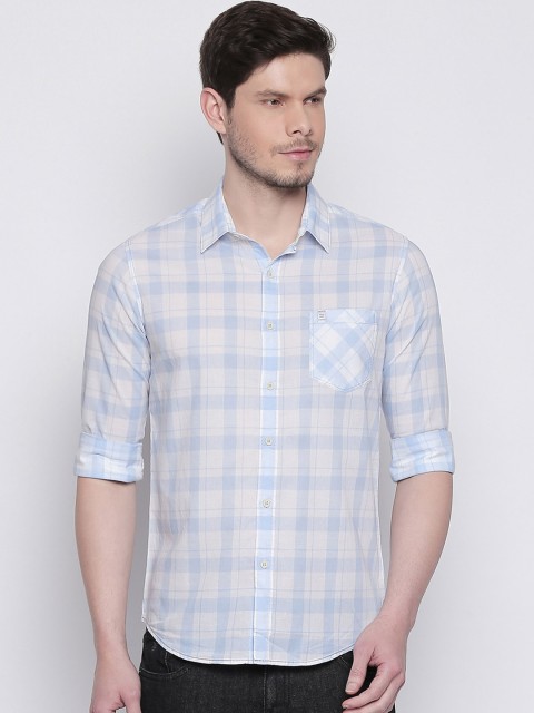 

Mufti Men White & Blue Slim Fit Checked Casual Shirt