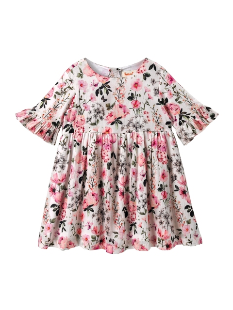 

Hugsntugs Girls Pink & Green Printed Fit and Flare Dress