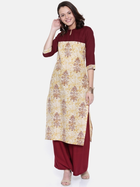 

Rasada Women Maroon & Beige Printed Straight Kurta
